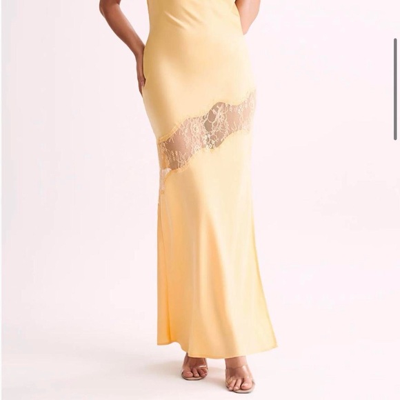 Meshki Chandra Women’s Lace Detail Satin Maxi Dress - Lemon Yellow XS - Picture 4 of 10
